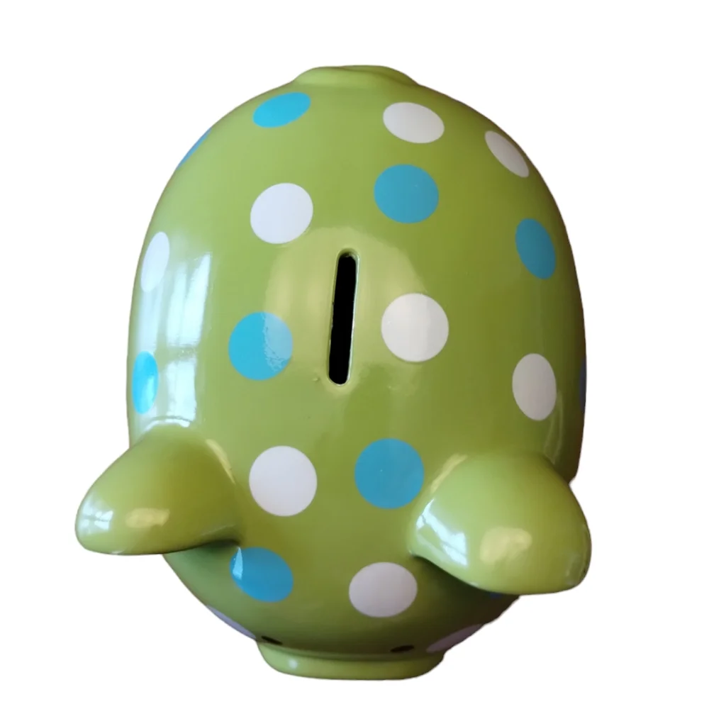 PIGGY BANK CERAMIC GREEN WHITE BLUE POLKA DOT Collectible Target
